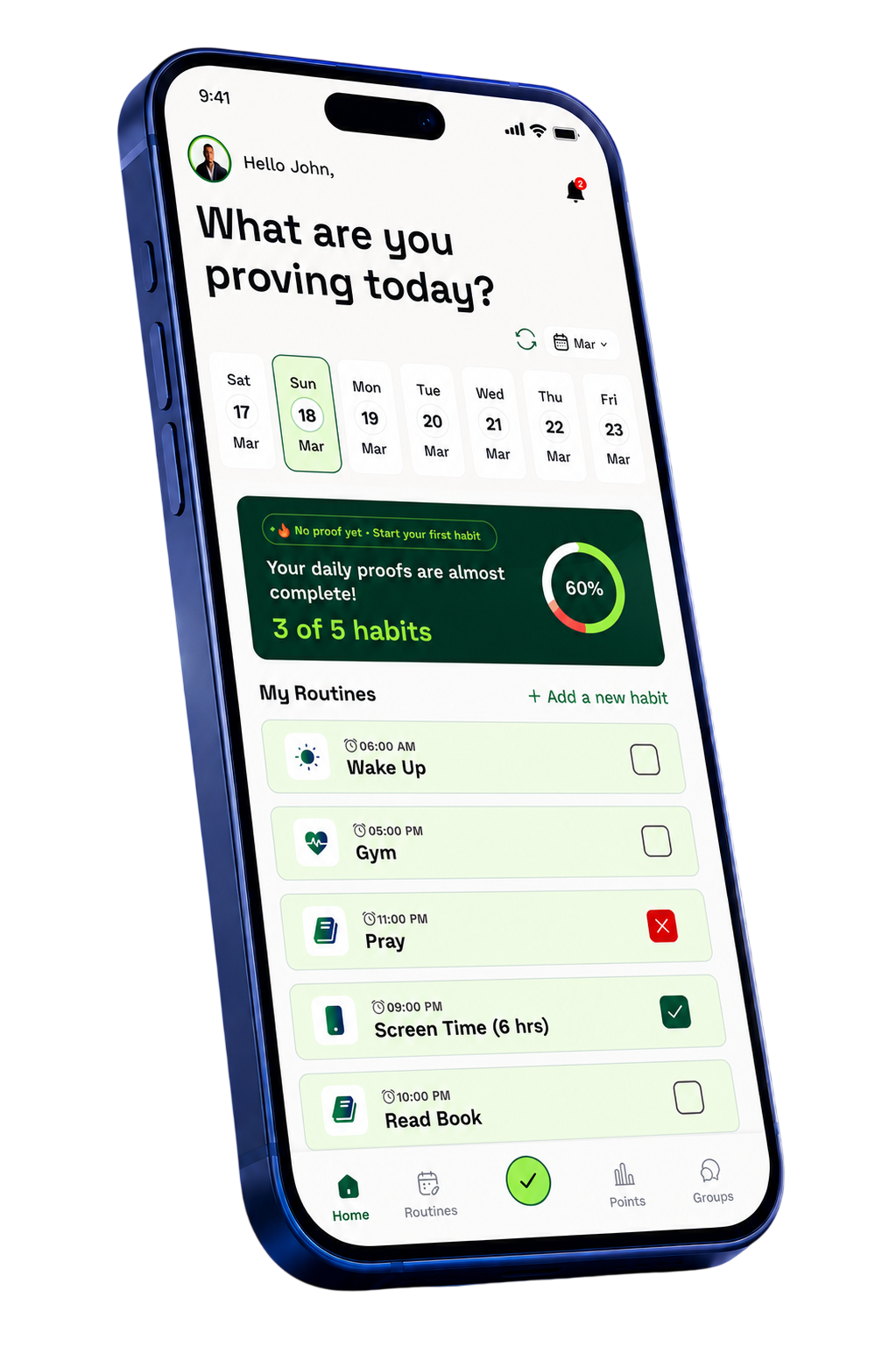3D Habits app habit screen